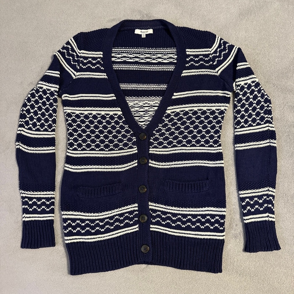 Madewell Womens Cardigan Sweater Stitchway Stripe Blue White XS Cotton